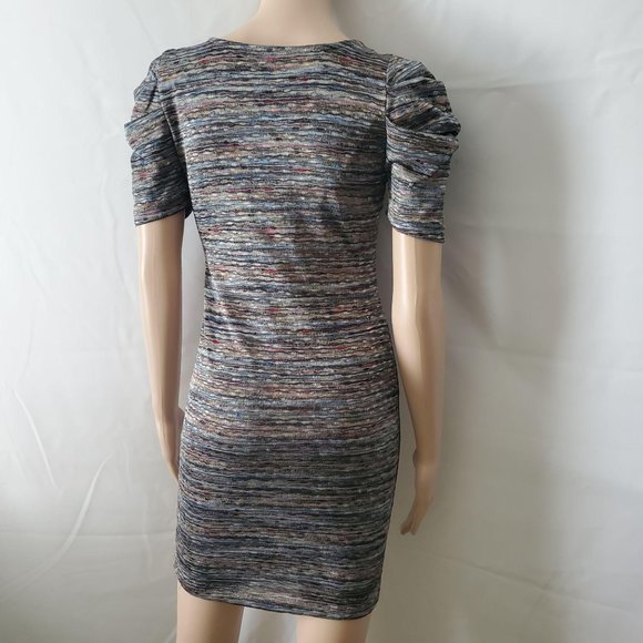 Forever 21 Women’s Square Neck Striped Puff Sleeve Bodycon Knit Dress Medium - Picture 2 of 16